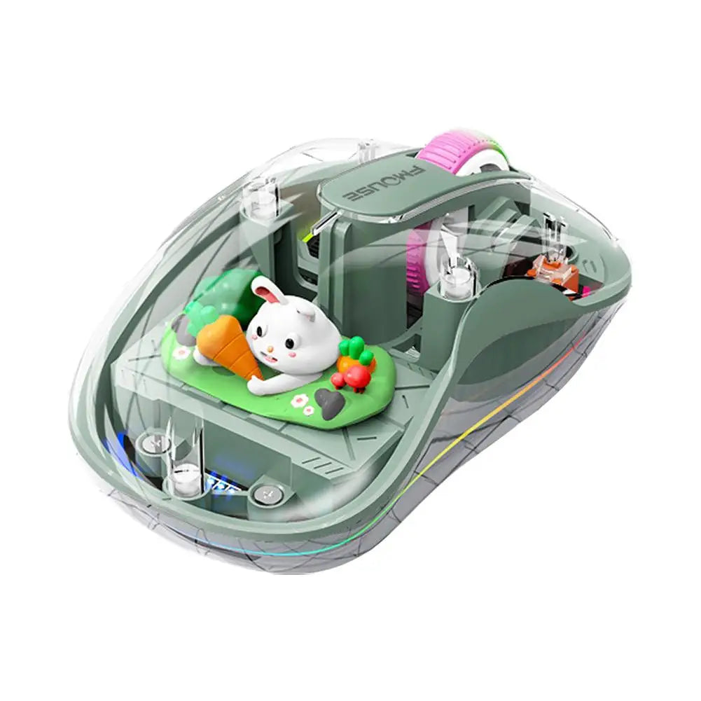 Souris Sans Fil Transparente Rechargeable – Bluetooth 3 Modes, 2400 DPI