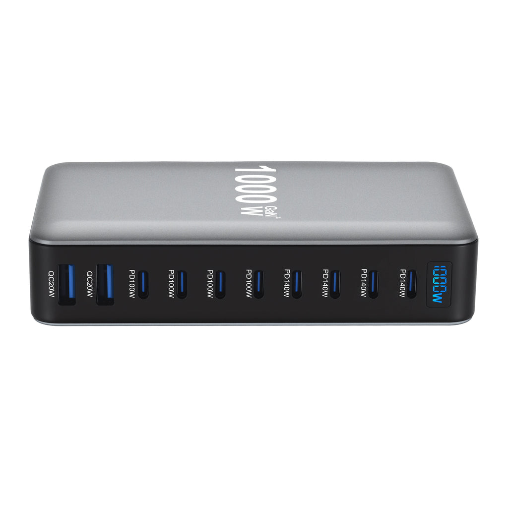 Station de Charge GaN 1000W – 10 Ports Haute Puissance
