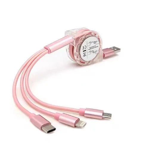 Câble USB Rétractable 3-en-1 – Charge & Données Compact