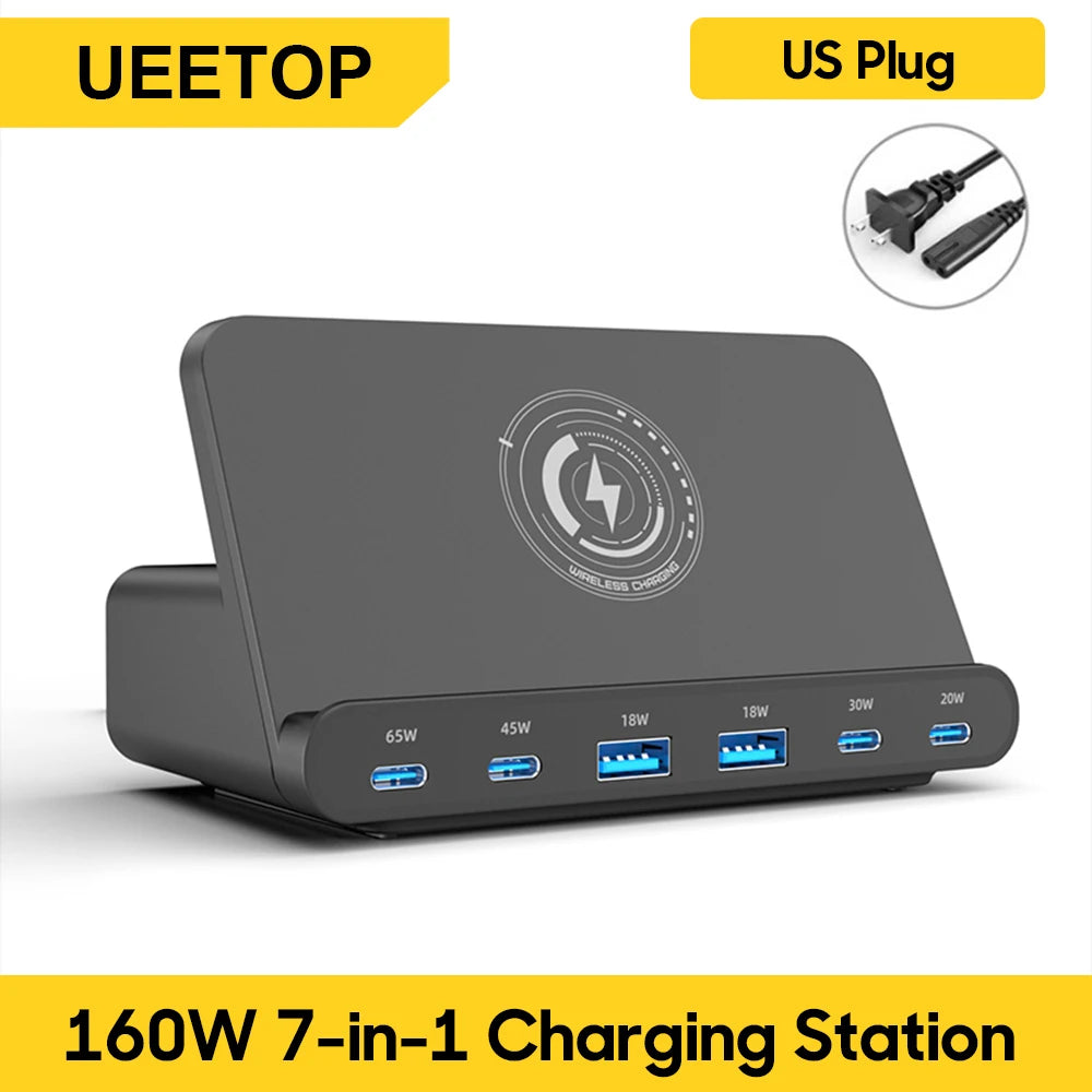 Station de Charge GaN 160W – Charge Sans Fil & USB-C PD