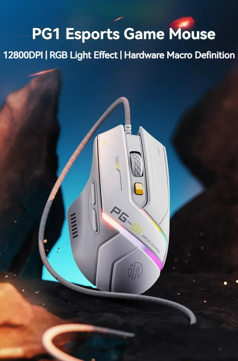 Souris Gaming Inphic PG1 – 12800 DPI, Macro & Précision Haute Fréquence