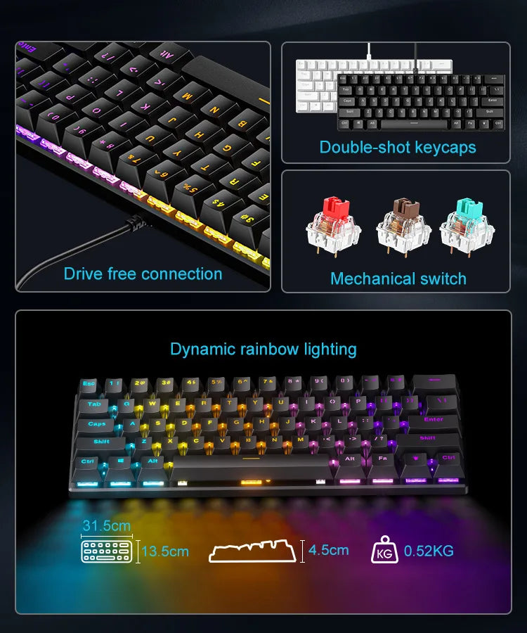 Clavier mécanique compact — Performance gaming & productivité, format mini épuré, finition blanche, compatible PC & laptop, idéal bureau et setup minimaliste.