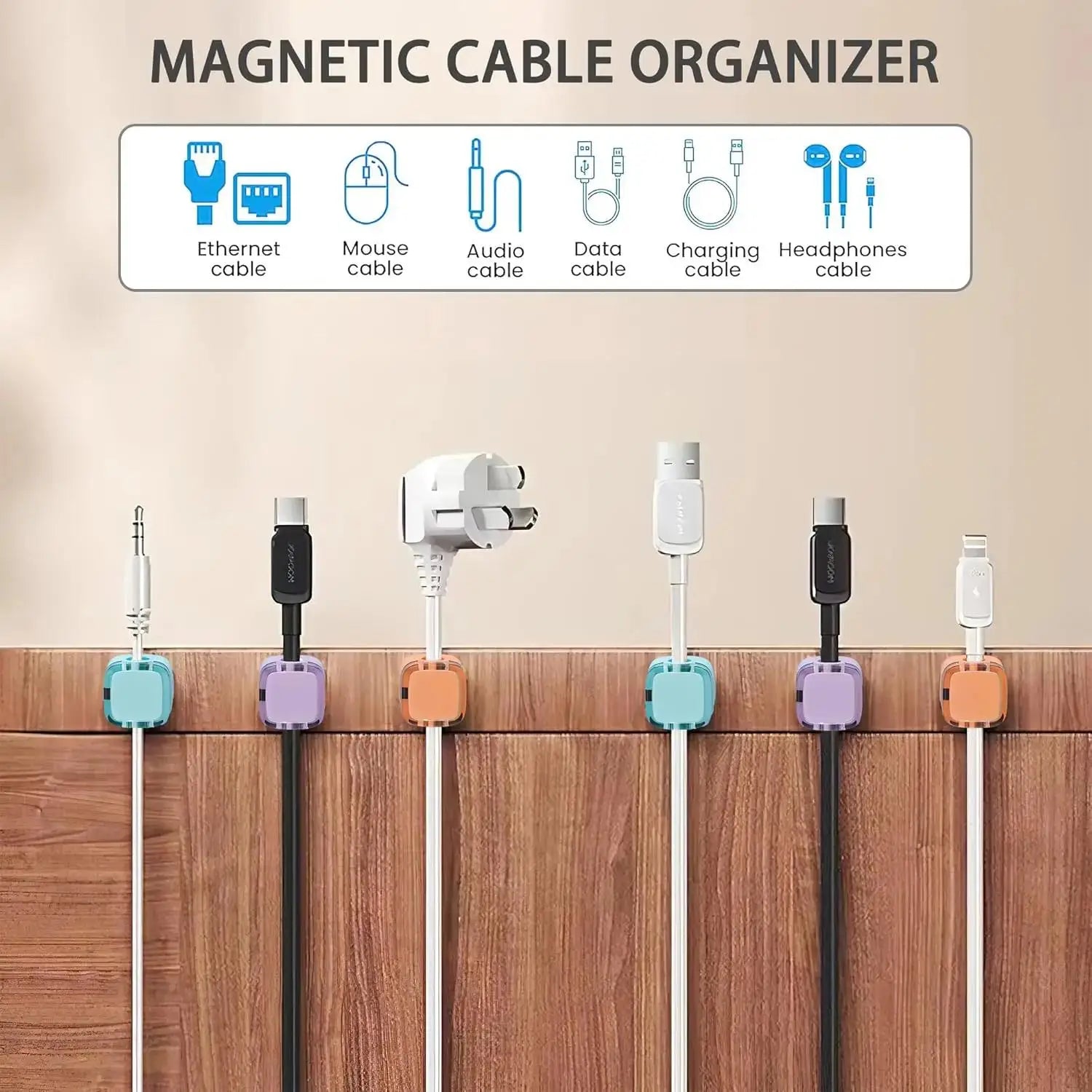 Clips Magnétiques de Gestion de Câbles – Organisateur Multi-Couleurs