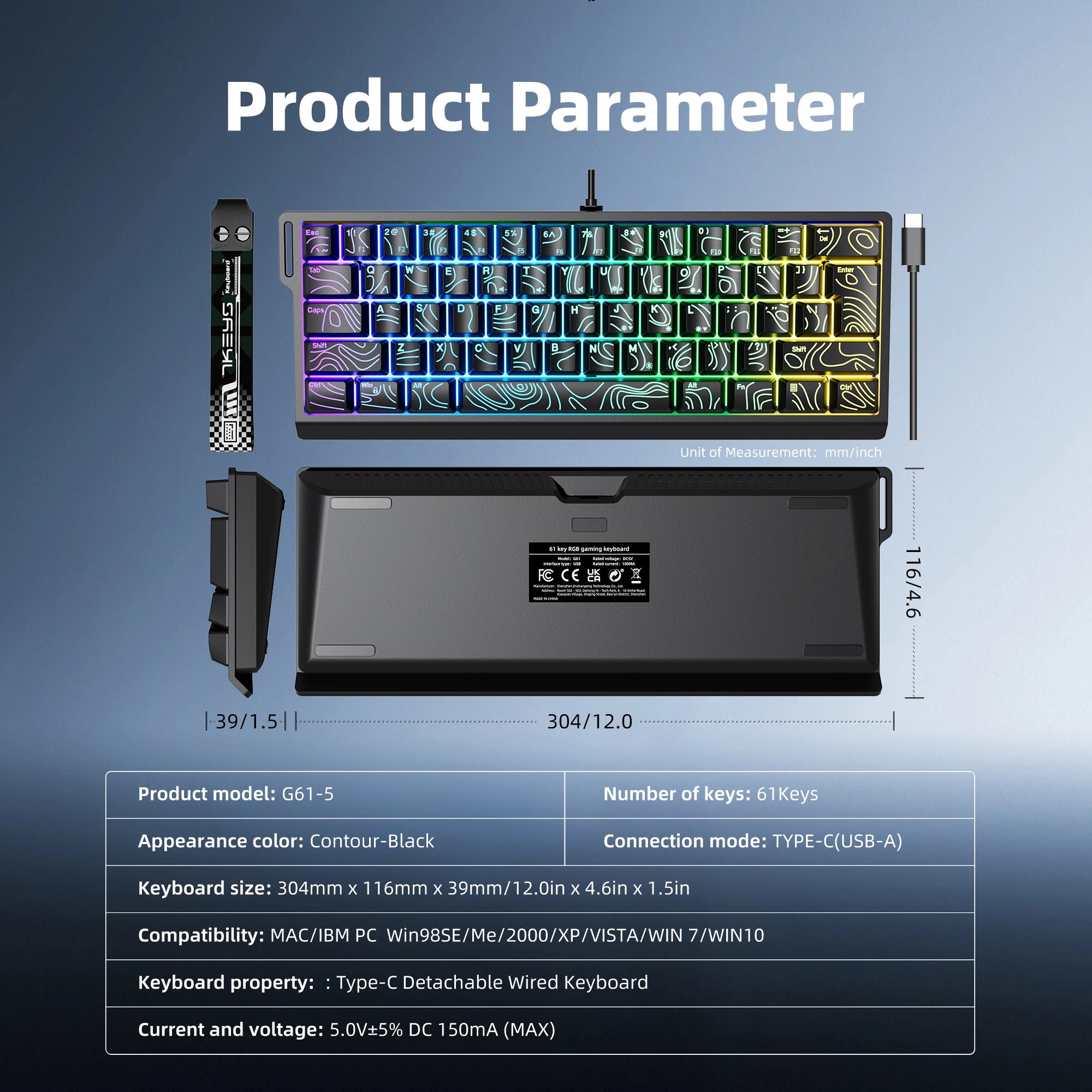 Clavier Compact 60% Filaire – RGB Dynamique & Design Dégradé