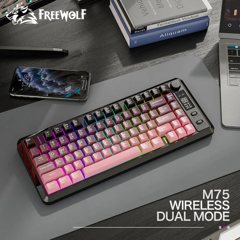 Clavier Gaming Sans Fil FreeWolf M75 – 82 Touches, OLED, RGB & Autonomie Renforcée