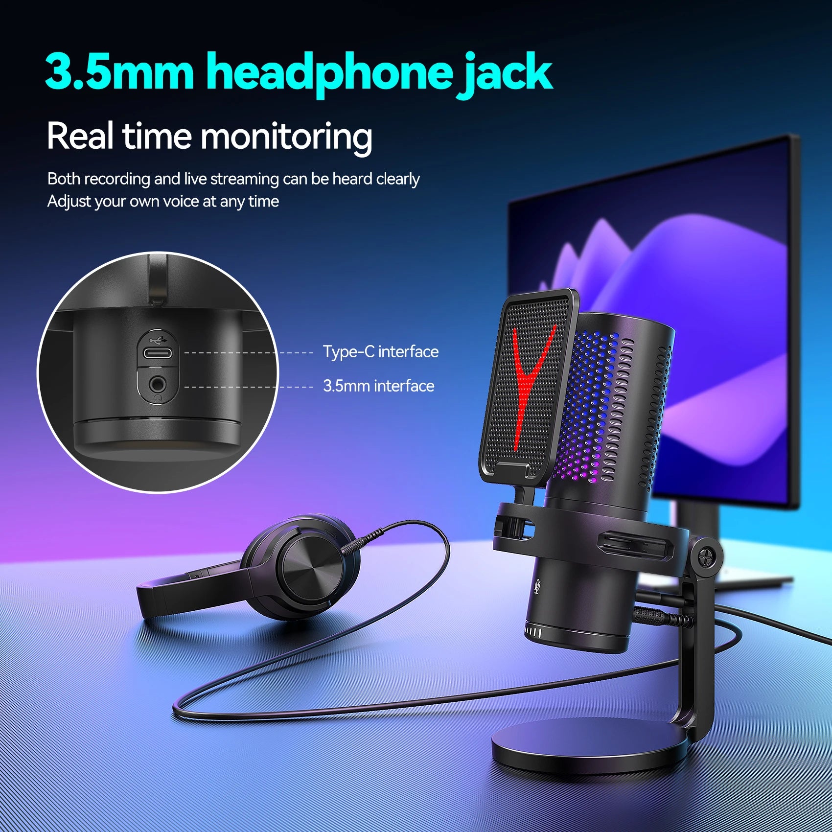 Microphone Gaming Condensateur RGB — Studio & Streaming