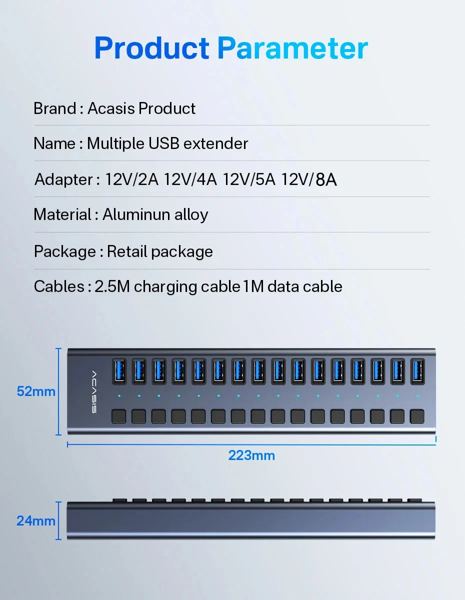 Hub USB Acasis 3.1 – 10 Gbps, Contrôle Total & Organisation Structurée (matériel PRO)