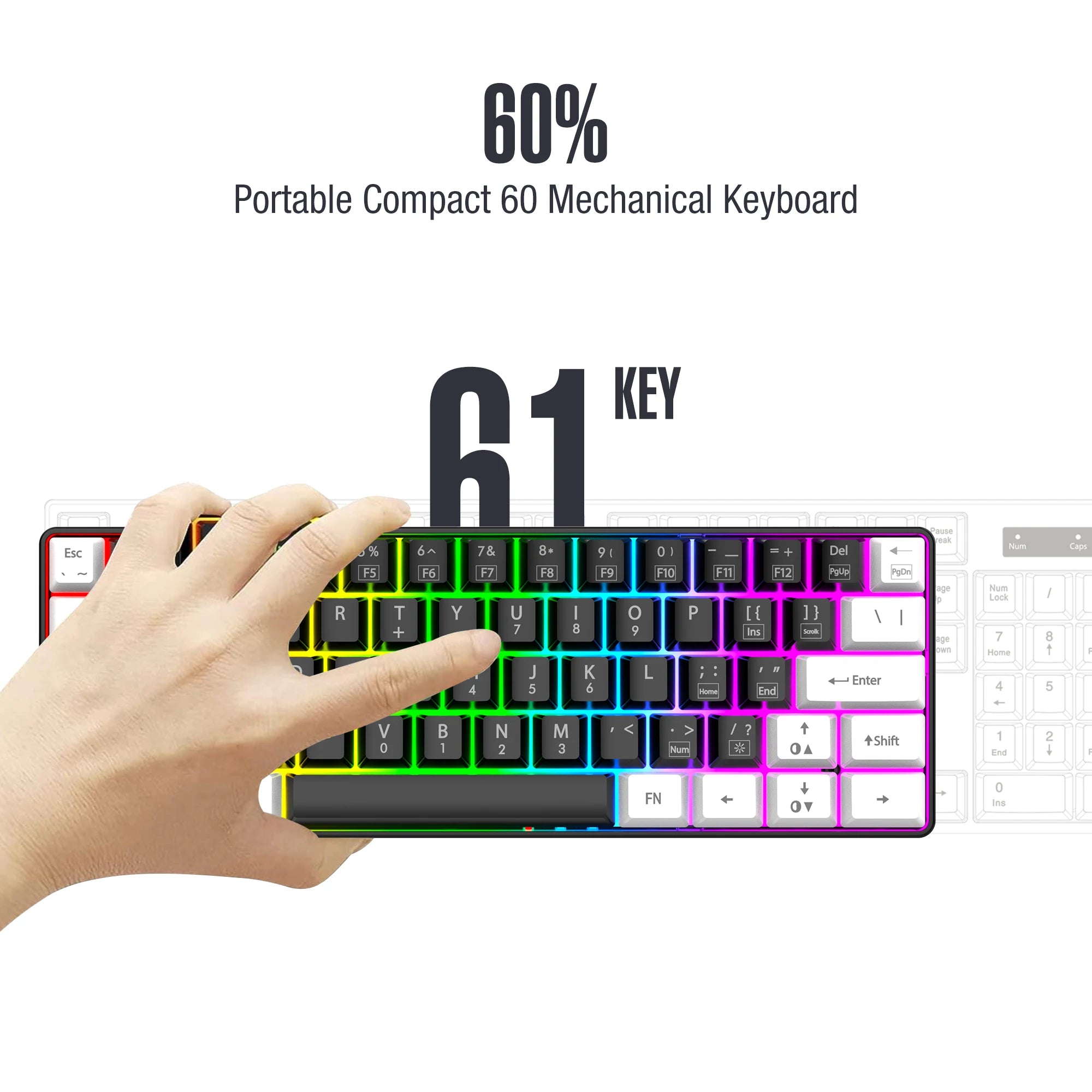 Clavier Gaming 60% Filaire – Ultra-Compact, RGB & Résistant