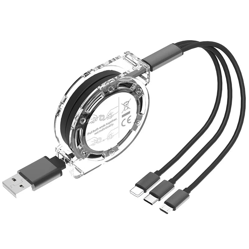 Câble USB Rétractable 3-en-1 – Charge & Données Compact