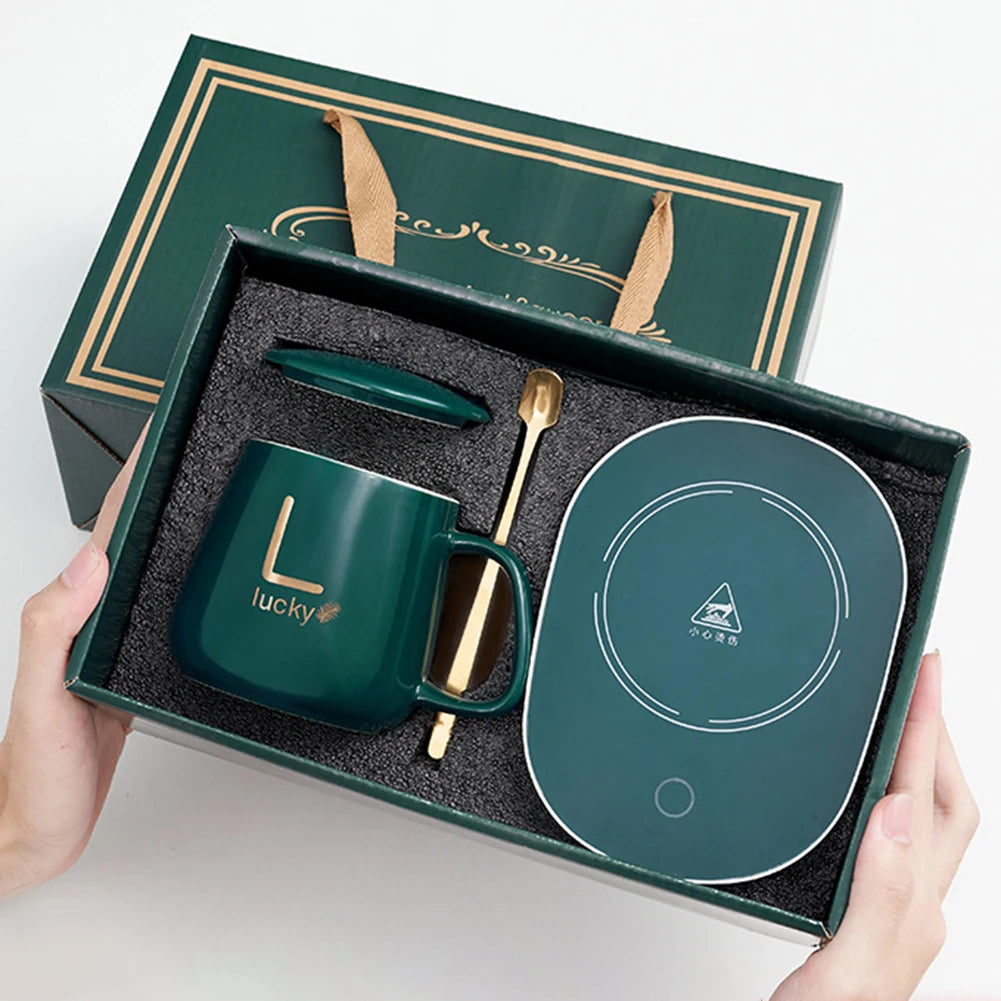 Mug en Céramique 400 ml avec Sous-Verre Chauffant – Température Constante 55 °C