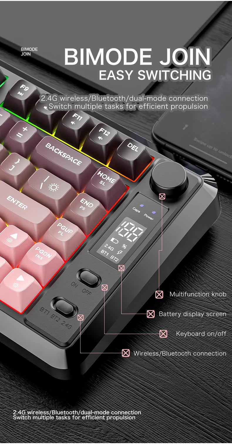 Clavier Gaming Sans Fil FreeWolf M75 – 82 Touches, OLED, RGB & Autonomie Renforcée