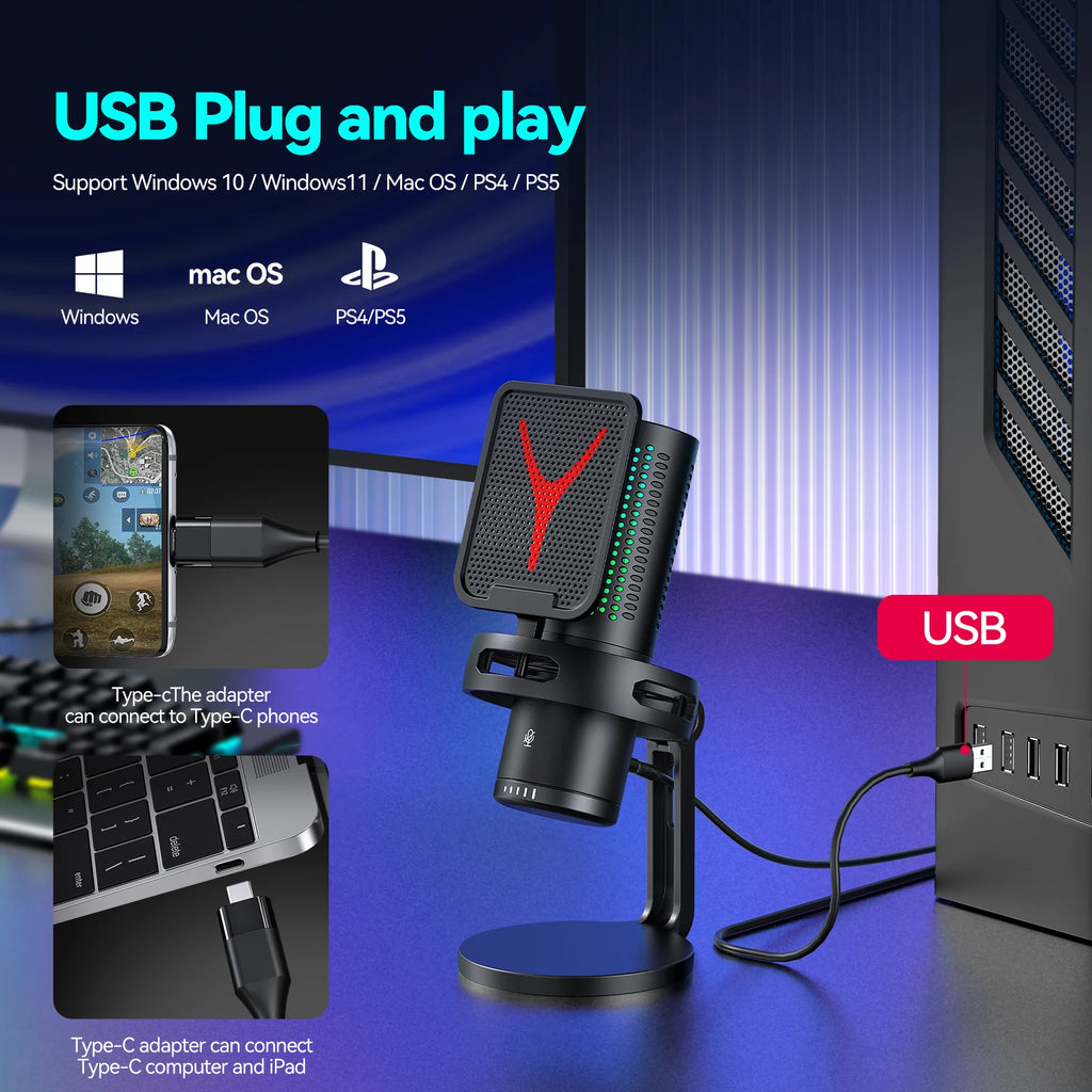 Microphone Gaming Condensateur RGB — Studio & Streaming