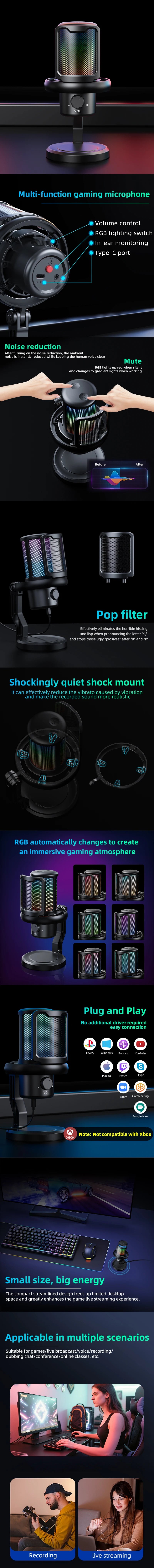 Microphone USB RGB — Streaming & Gaming