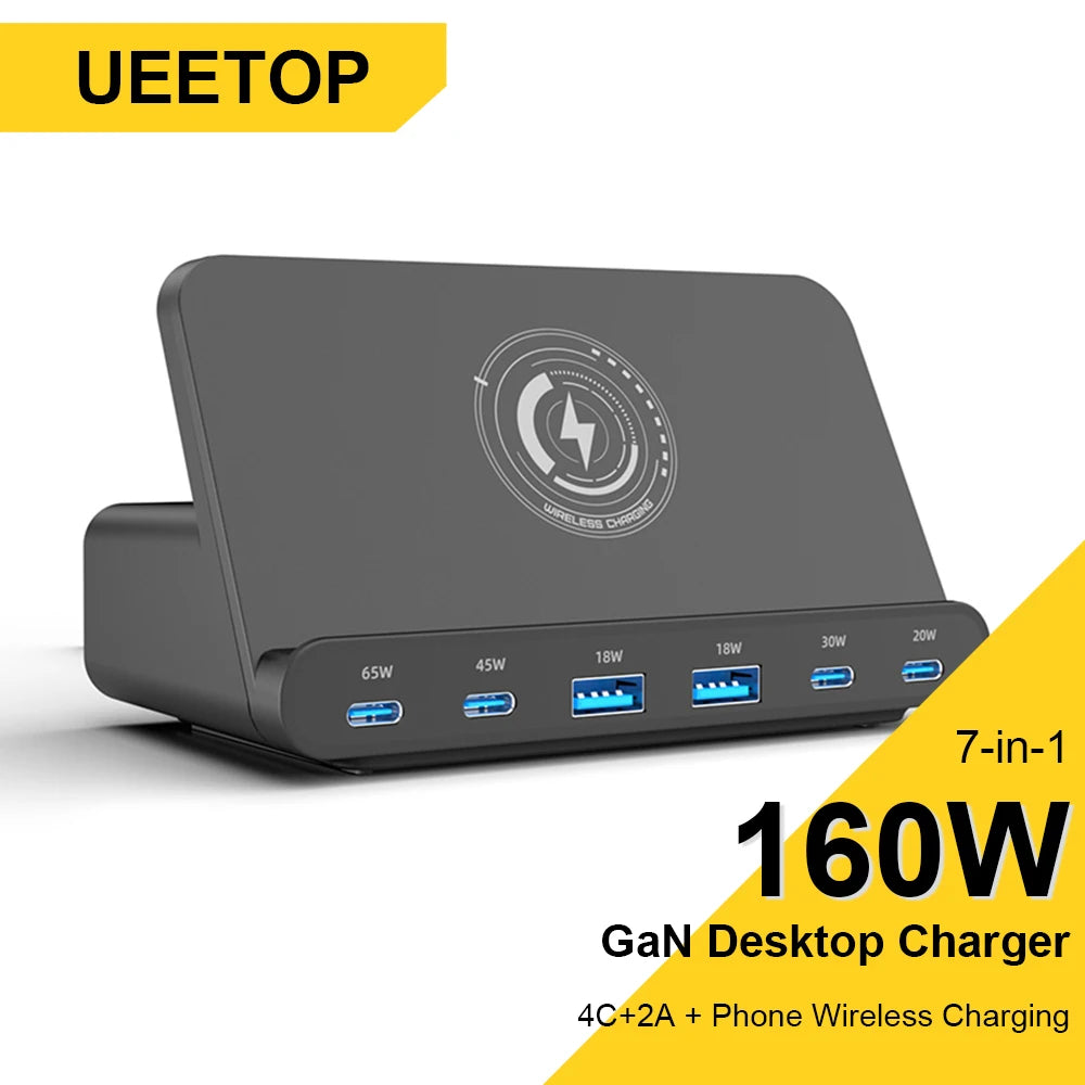 Station de Charge GaN 160W – Charge Sans Fil & USB-C PD