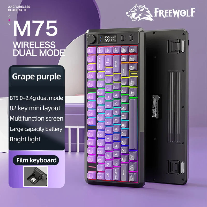 Clavier Gaming Sans Fil FreeWolf M75 – 82 Touches, OLED, RGB & Autonomie Renforcée