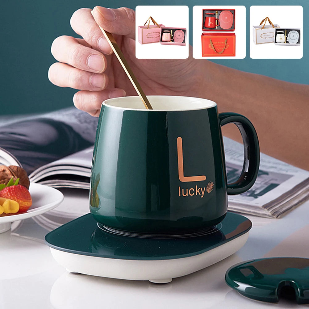 Mug en Céramique 400 ml avec Sous-Verre Chauffant – Température Constante 55 °C