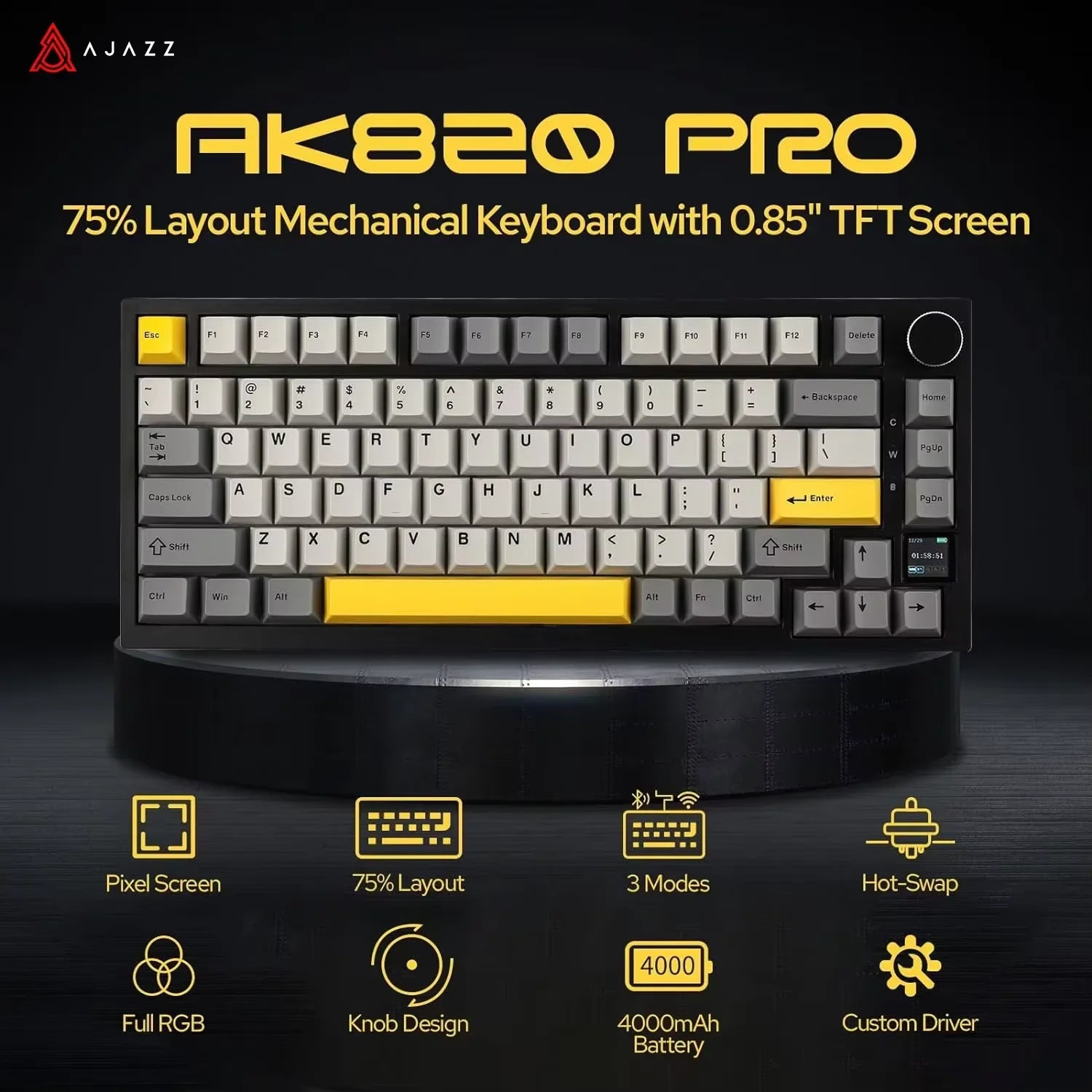 AK820 Wireless Mechanical Keyboard – Bluetooth, Hot-Swap & Control Knob