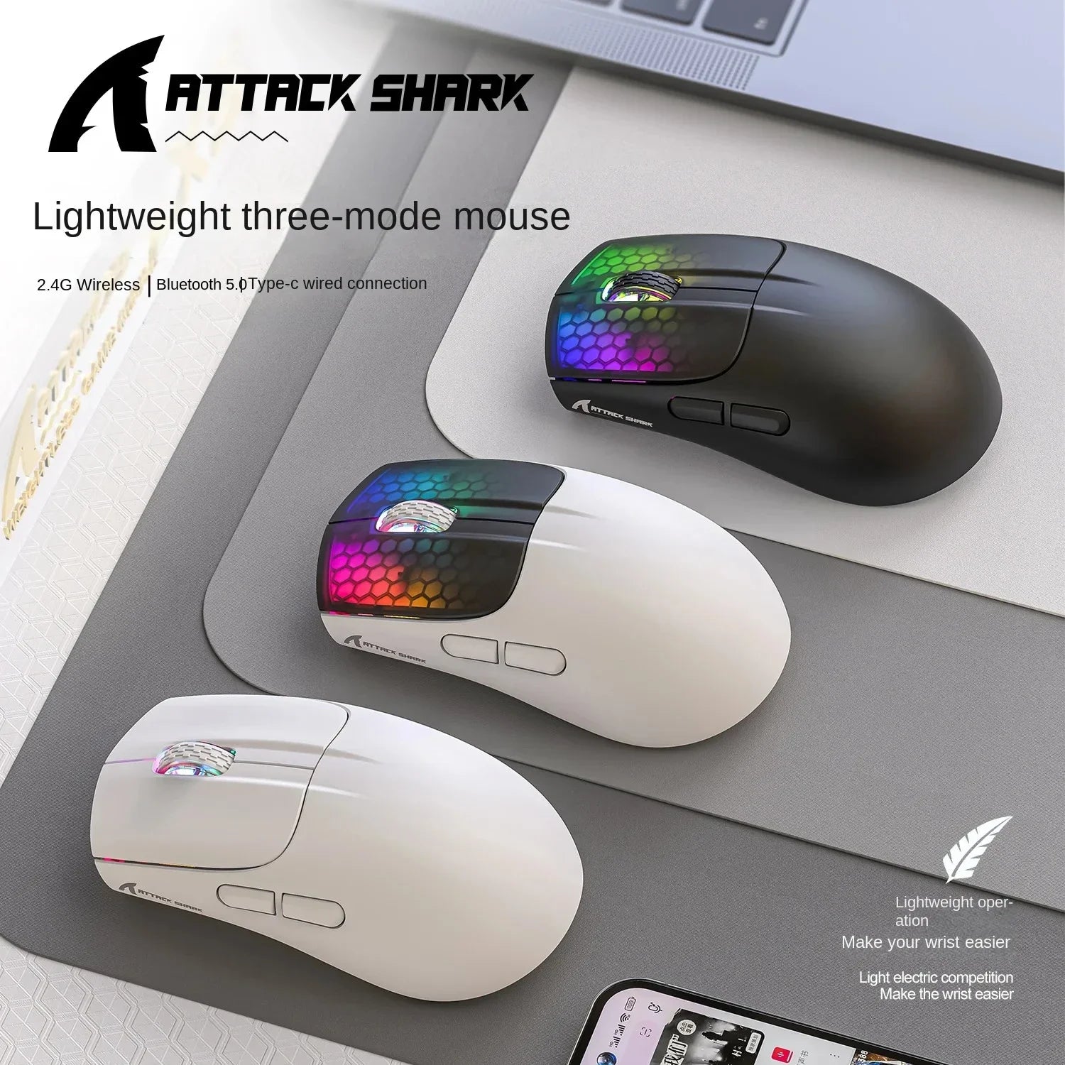 Attack Shark X5 – Souris Sans Fil Tri-Mode RGB, 4000 DPI