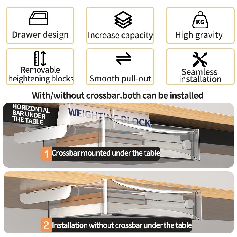 Under Desk Storage Drawer – Slide-Out Organizer with Cable Management