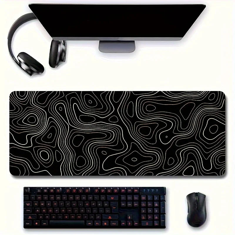 Tapis de Bureau XXL Étendu — Gaming & Setup Pro - Courbes topographiques