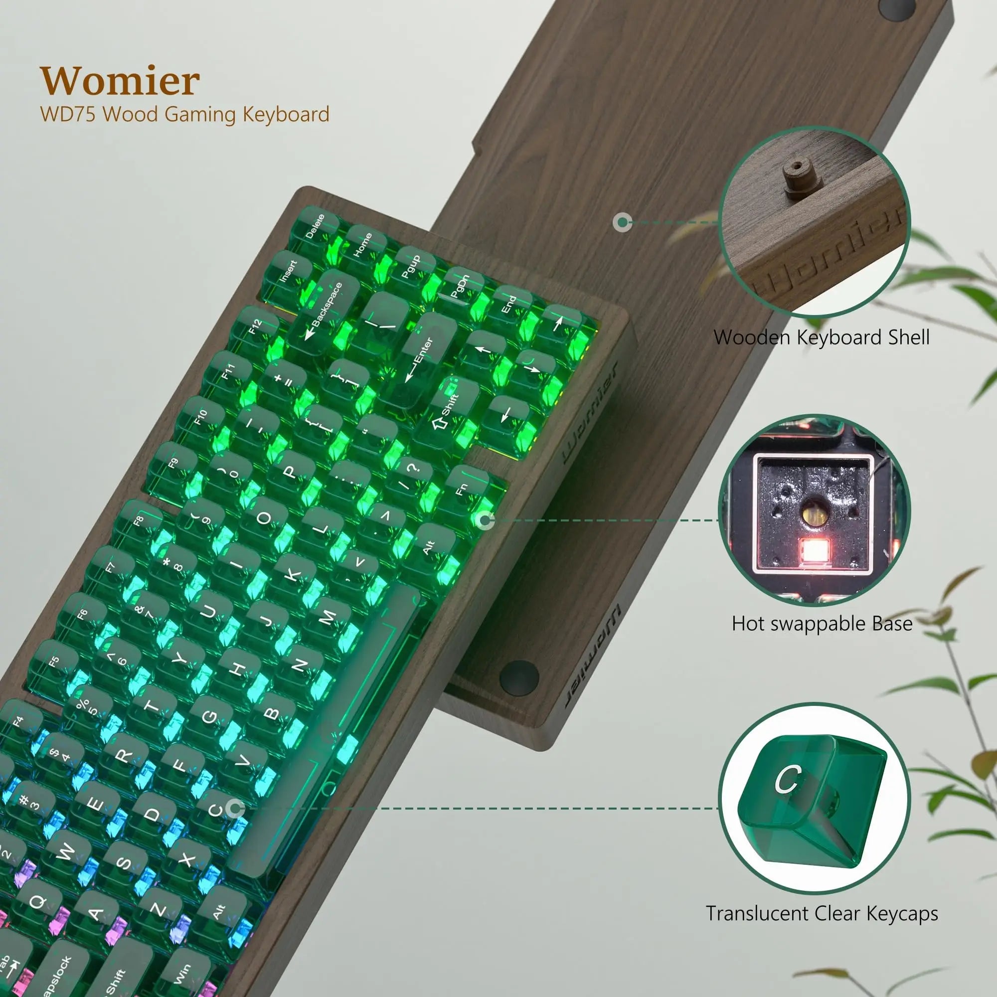 Clavier Mécanique bois minimaliste 75% Bois Noyer, Tri-Mode, VIA