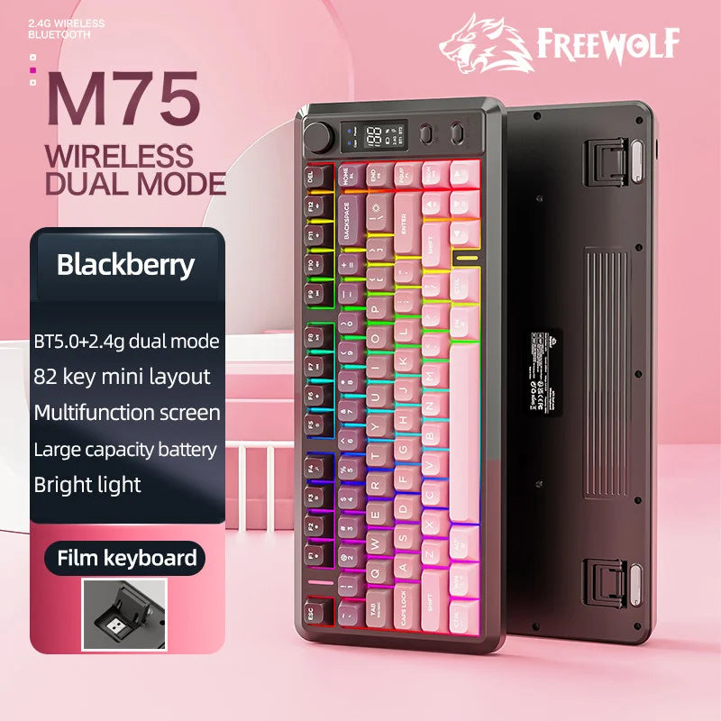 Clavier Gaming Sans Fil FreeWolf M75 – 82 Touches, OLED, RGB & Autonomie Renforcée