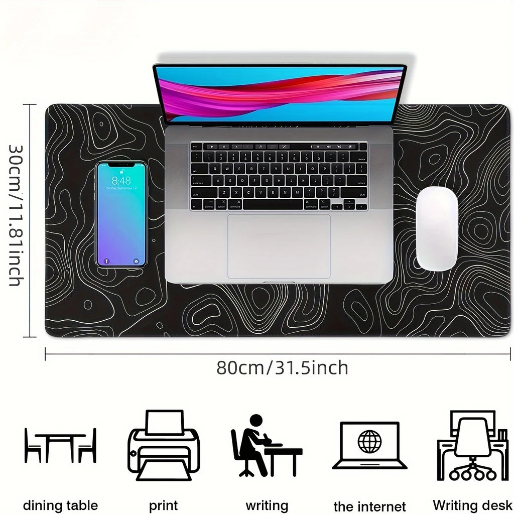 Tapis de Bureau XXL Étendu — Gaming & Setup Pro - Courbes topographiques