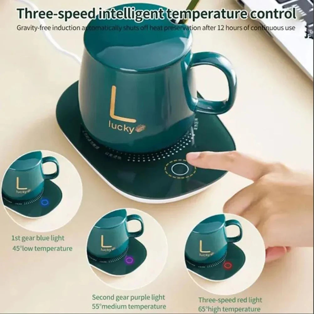 Mug en Céramique 400 ml avec Sous-Verre Chauffant – Température Constante 55 °C