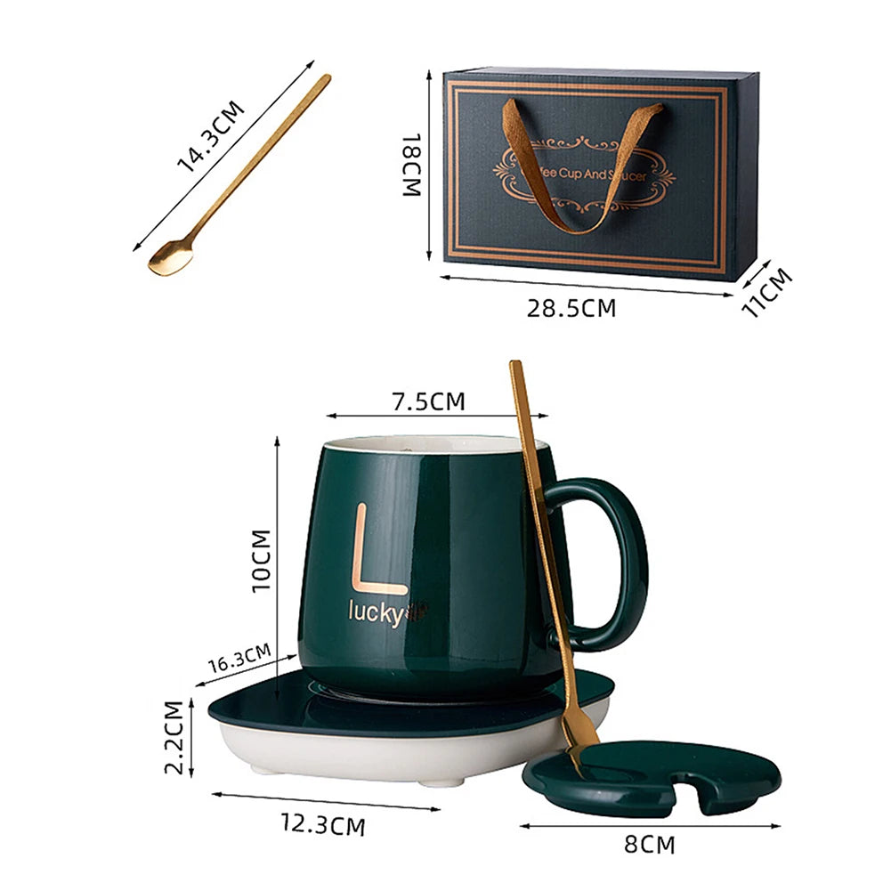 Mug en Céramique 400 ml avec Sous-Verre Chauffant – Température Constante 55 °C