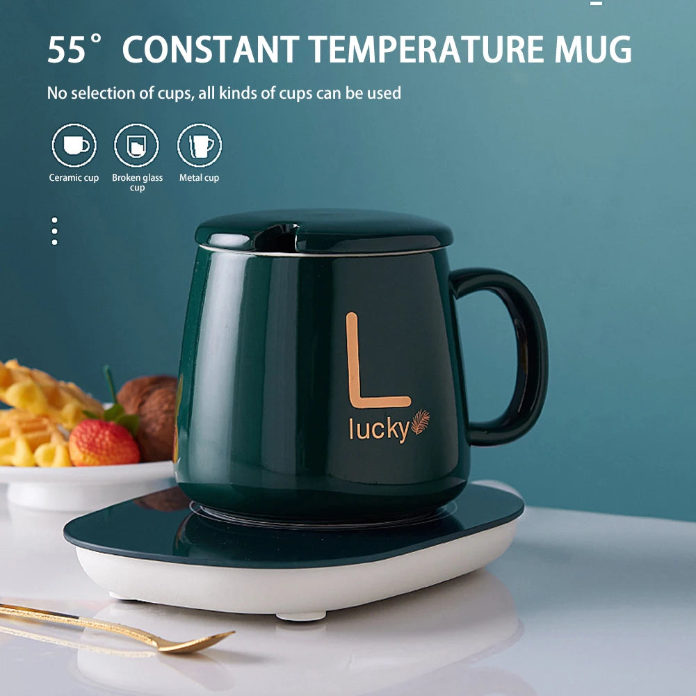 Mug en Céramique 400 ml avec Sous-Verre Chauffant – Température Constante 55 °C