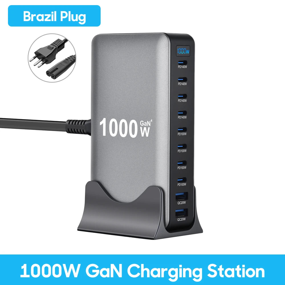 Station de Charge GaN 1000W – 10 Ports Haute Puissance
