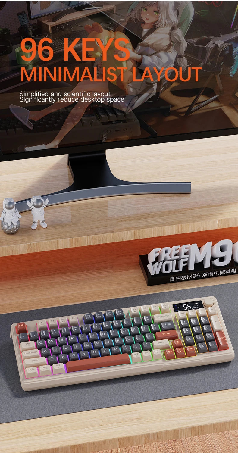 Clavier Sans Fil FreeWolf M96 – Écran Intégré & Connexion Multi-Appareils