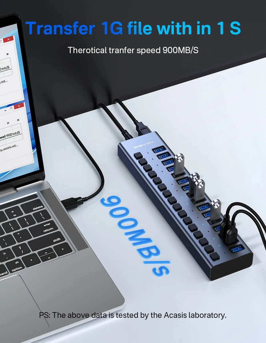 Hub USB Acasis 3.1 – 10 Gbps, Contrôle Total & Organisation Structurée (matériel PRO)