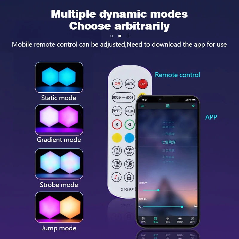 Lampe Murale LED Quantum RGB – Version Bluetooth ou WiFi