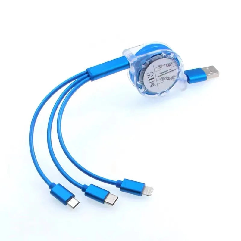 Câble USB Rétractable 3-en-1 – Charge & Données Compact