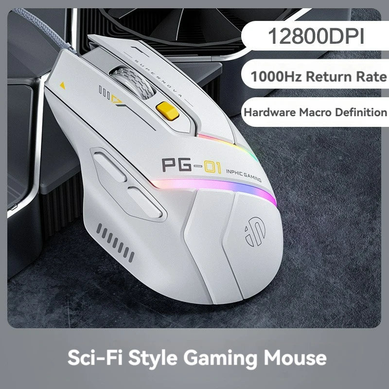 Souris Gaming Inphic PG1 – 12800 DPI, Macro & Précision Haute Fréquence