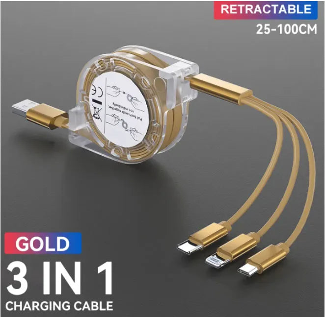 Câble USB Rétractable 3-en-1 – Charge & Données Compact