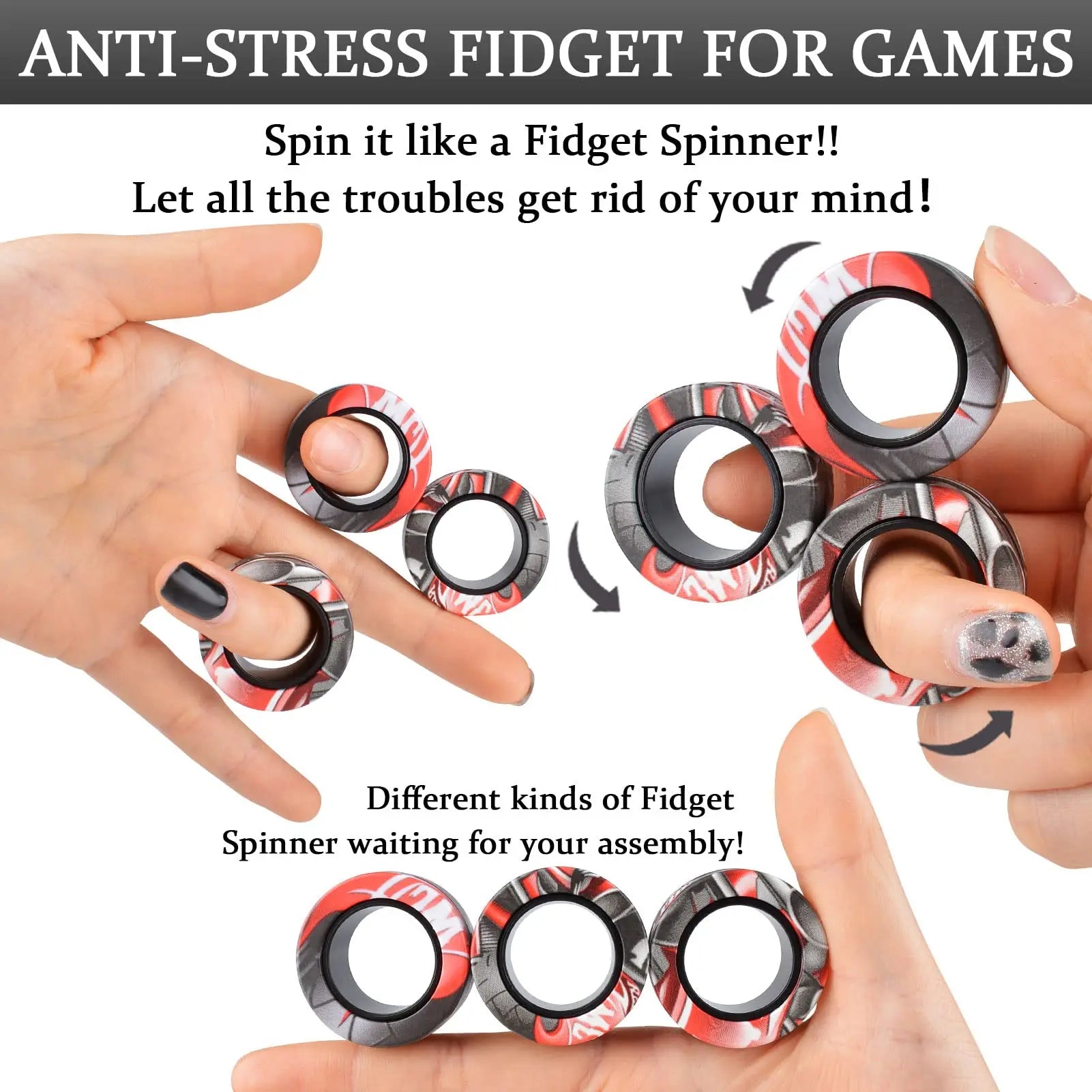 Anneaux Fidget Magnétiques – Lot de 3, Accessoire Anti-Stress Discret
