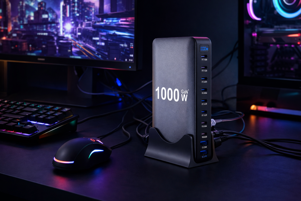 Station de Charge GaN 1000W – 10 Ports Haute Puissance